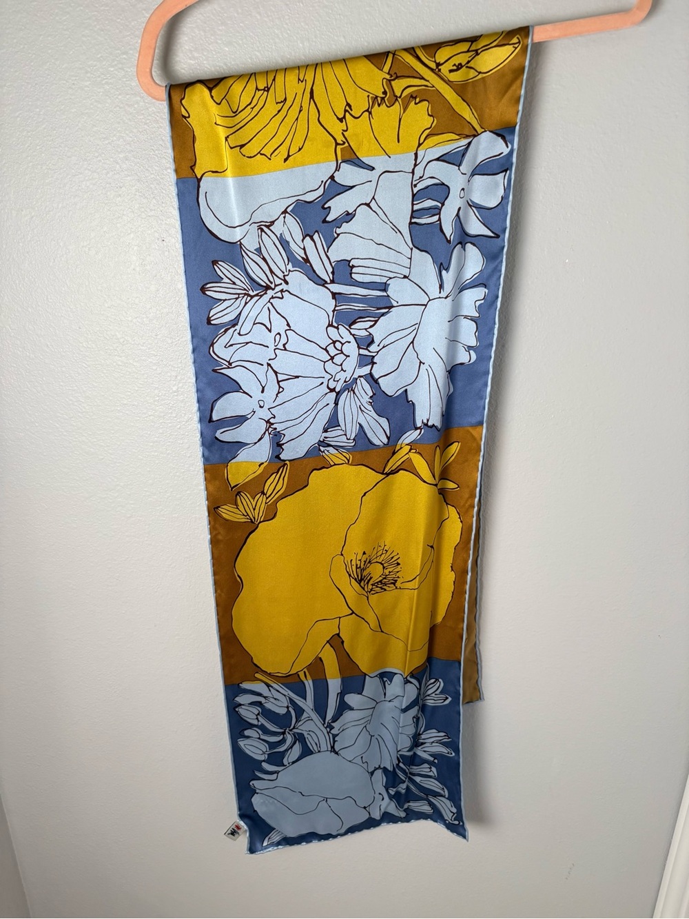 Vera Neumann 100% Silk Blue & Mustard Floral Scarf